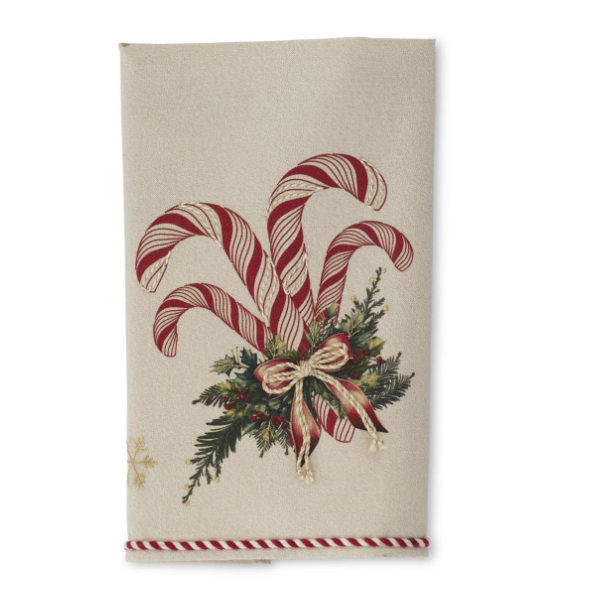 Cream & Gold Candy Cane Hand Towel w/Striped Piping