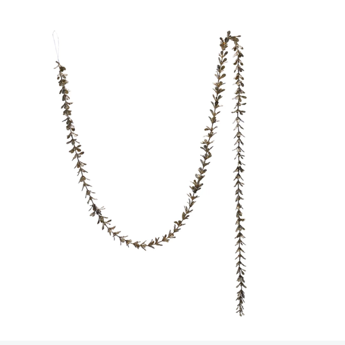 Faux Boxwood Garland with Glitter, Champagne Finish