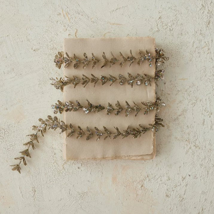 Faux Boxwood Garland with Glitter, Champagne Finish