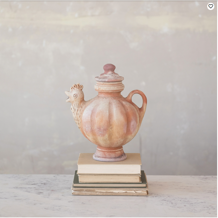 3-1/2 Quart Handmade Terra-cotta Chicken Shaped Pitcher with Lid