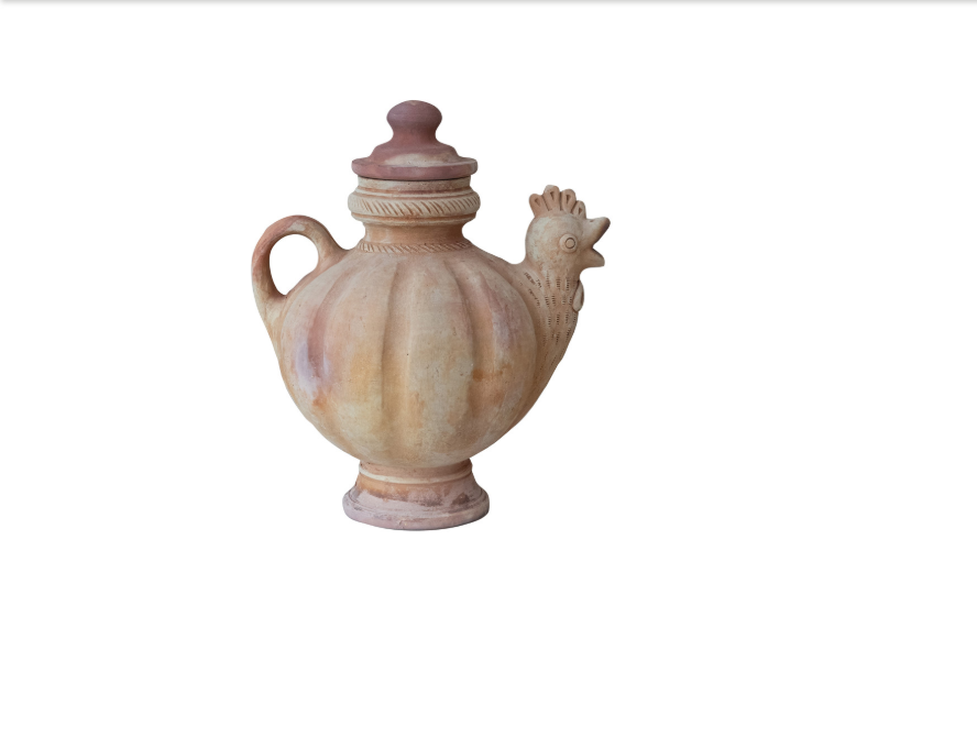3-1/2 Quart Handmade Terra-cotta Chicken Shaped Pitcher with Lid