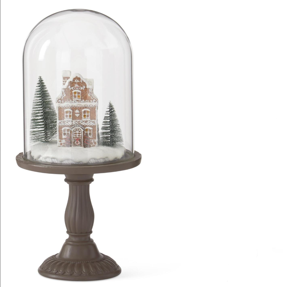 LED Gingerbread Houses Cloche w/Timers