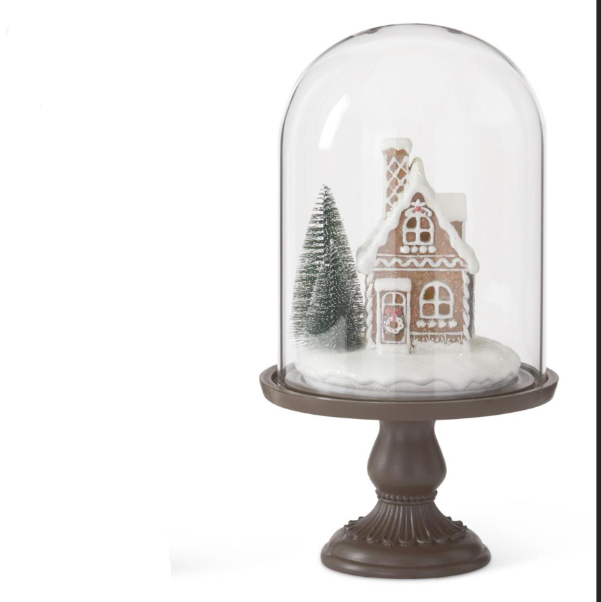 LED Gingerbread Houses Cloche w/Timers