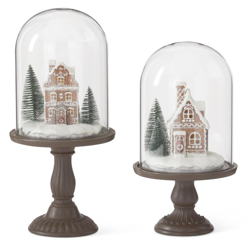 LED Gingerbread Houses Cloche w/Timers