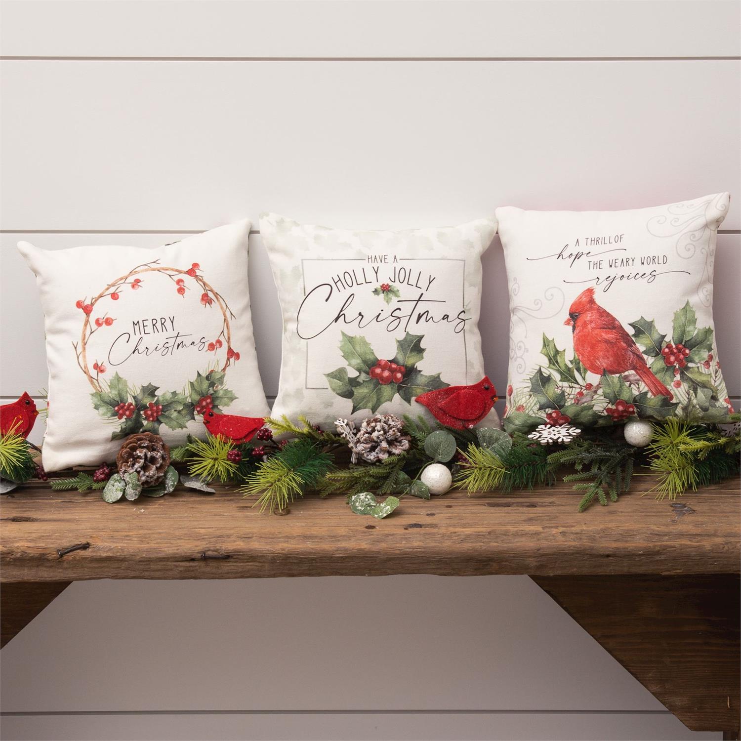 Mini Pillows - Cardinal and Holly
