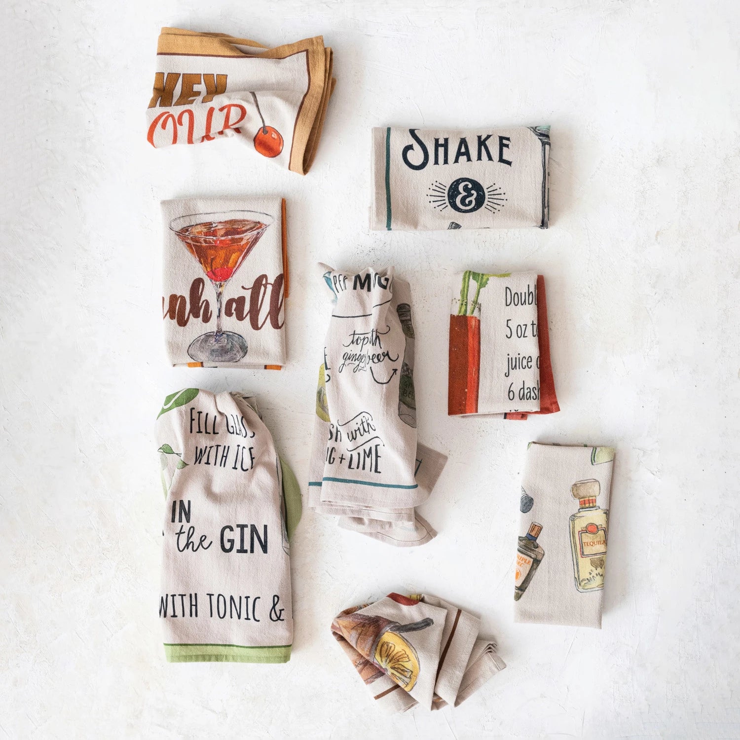 Printed Tea Towel w/ Cocktail Recipe & Art