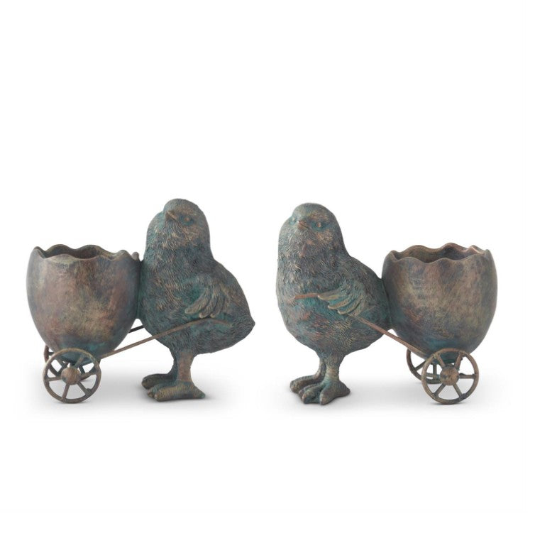 Green & Copper Resin Chicks w/Egg Carts (2 Styles)