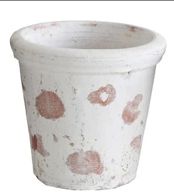 Small Distressed Clay Planter, White w/light red