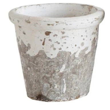 Small Distressed Clay Planter, White w/brown