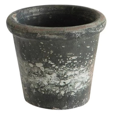 Small Distressed Clay Planter, Black/green