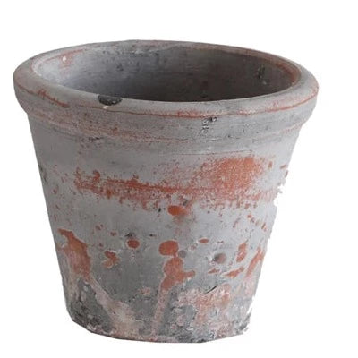 Small Distressed Clay Planter, Gray w/red