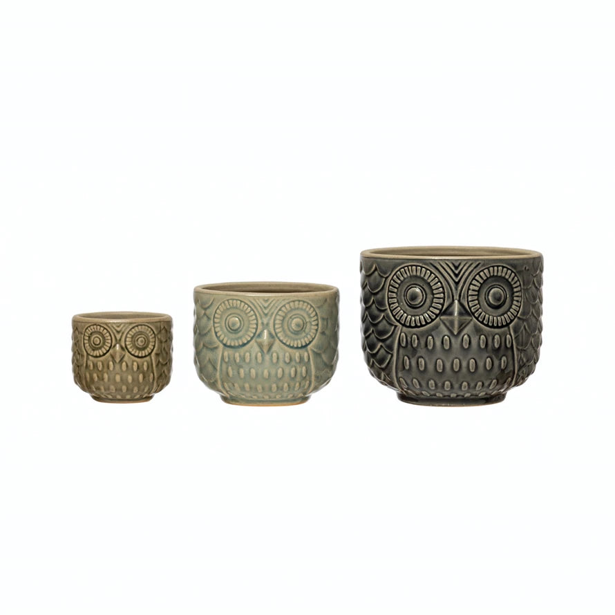 Decorative Stoneware Owl Containers (set of 3)