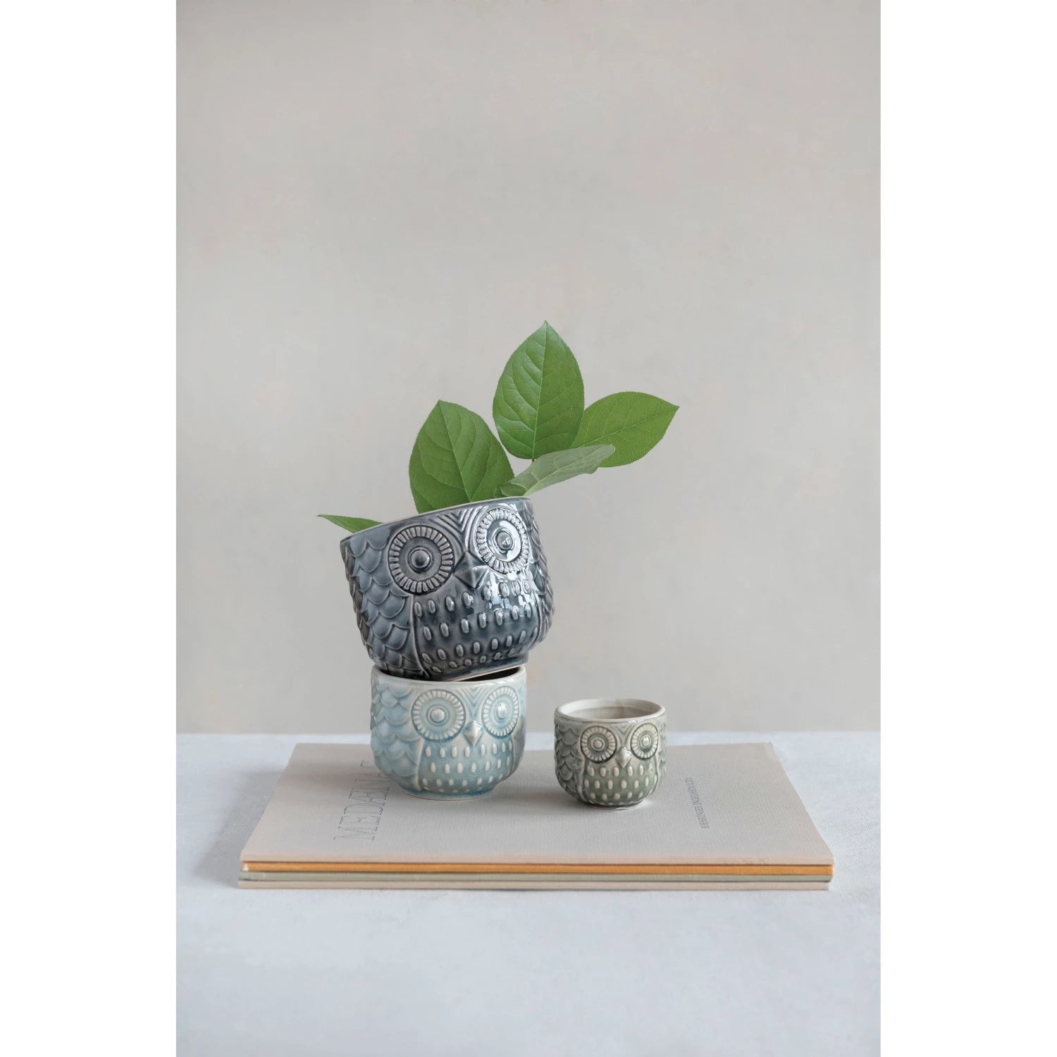Decorative Stoneware Owl Containers (set of 3)