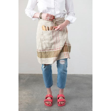 Woven Cotton and Linen Half Apron with Pocket