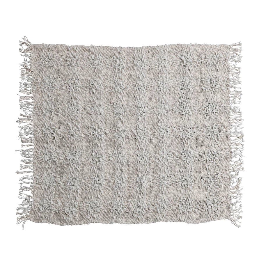 Woven Cotton Blend Cable Knit Throw w/ Fringe, Natural