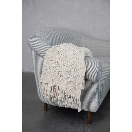 Woven Cotton Blend Cable Knit Throw w/ Fringe, Natural