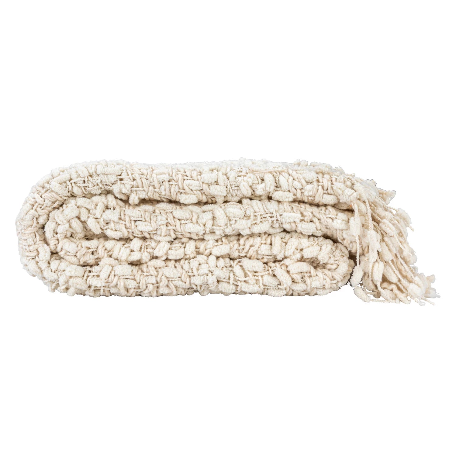Woven Cotton Blend Cable Knit Throw w/ Fringe, Natural