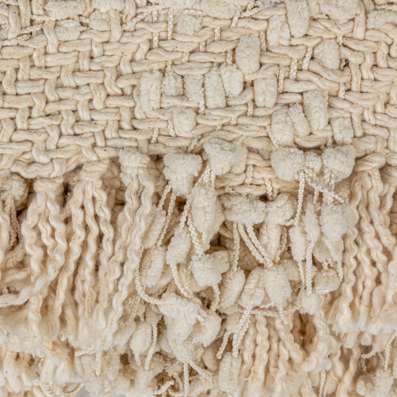 Woven Cotton Blend Cable Knit Throw w/ Fringe, Natural