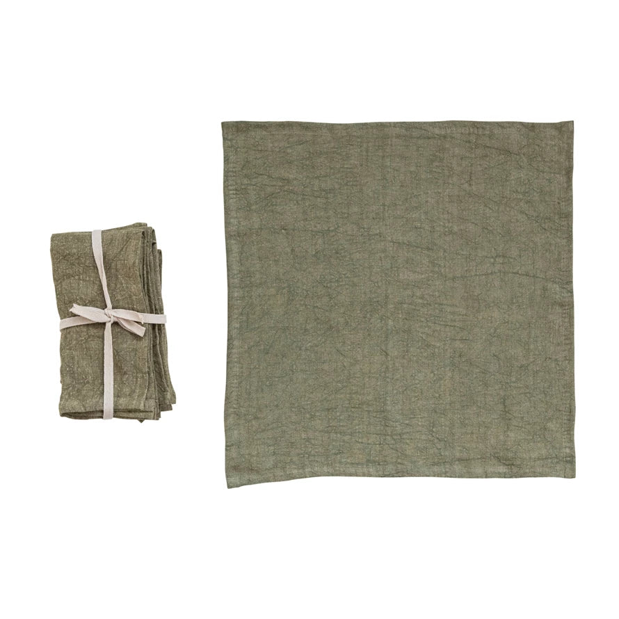 Stonewashed Linen Napkins, Set of 4, Olive