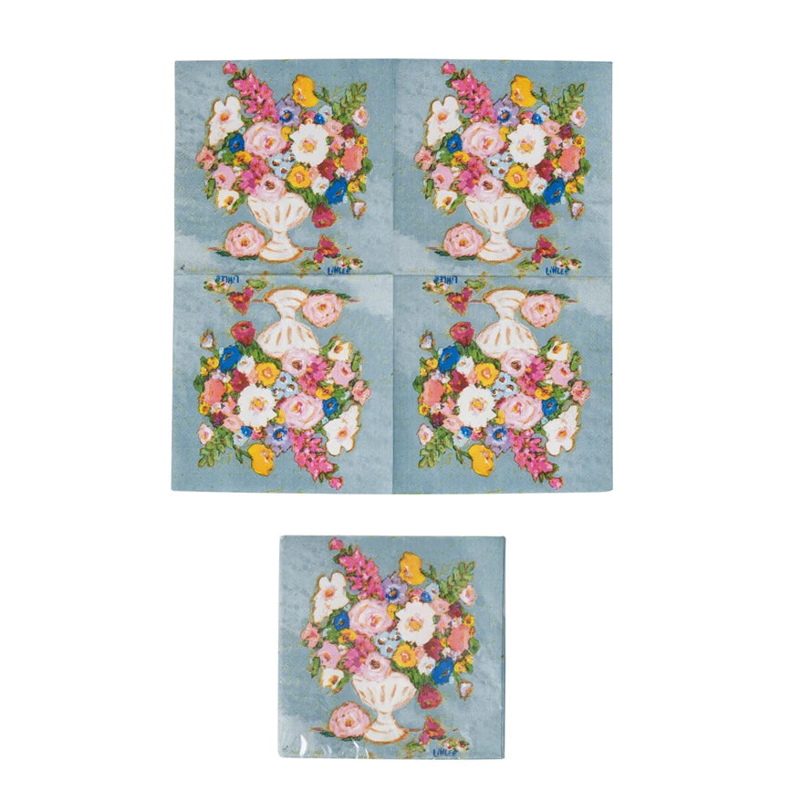 Paper Napkins w/ Flowers In Vase