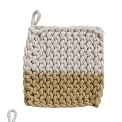 Cotton Crocheted Dip Dyed Pot Holder, White & Yellow