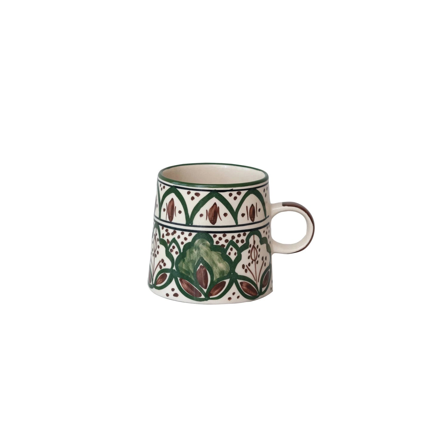 10 oz. Hand-Painted Stoneware Mug w/ Design, Cream Color, Brown & Gree – Fig & Fern