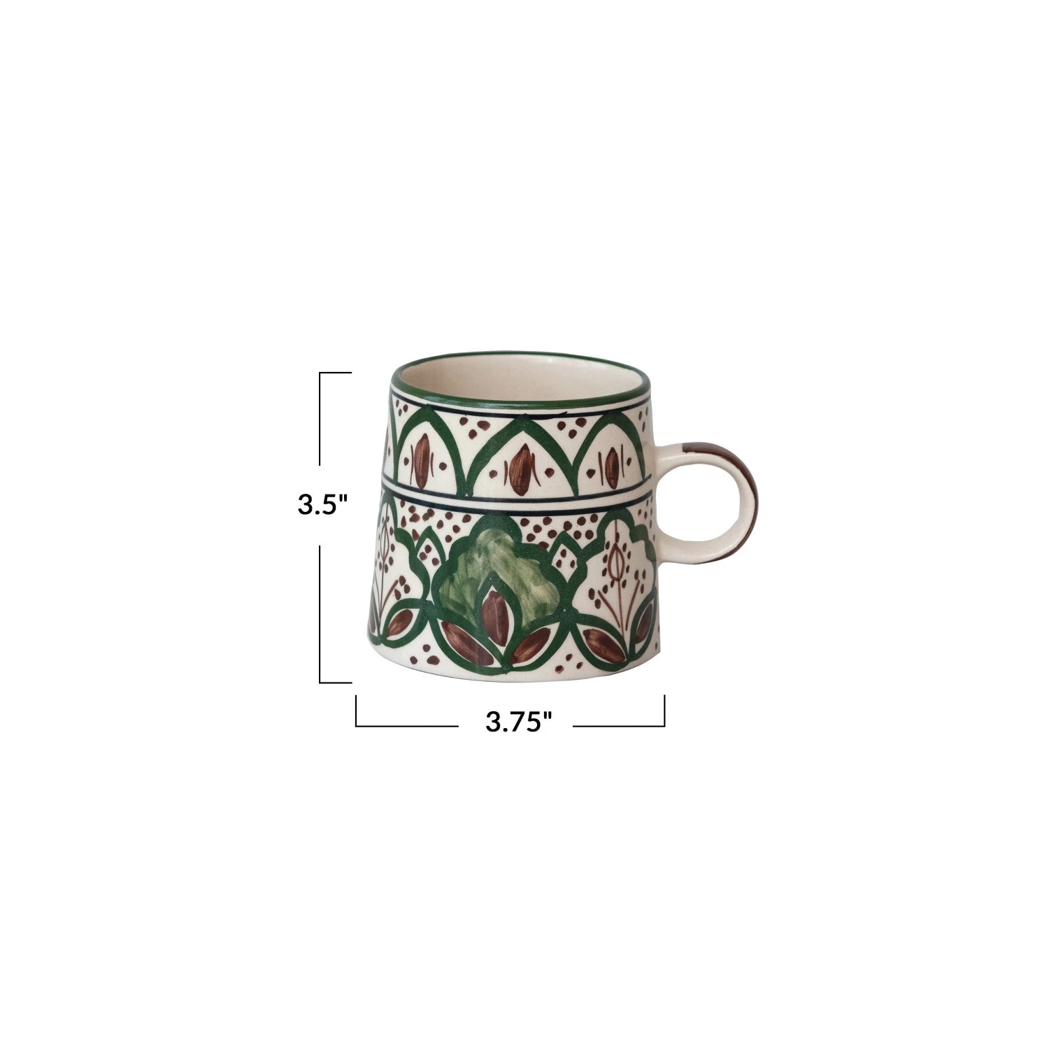 10 oz. Hand-Painted Stoneware Mug w/ Design, Cream Color, Brown & Green