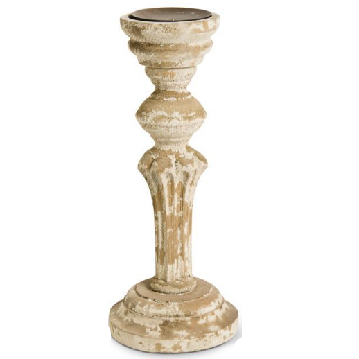 Brown Distressed Wood Column Candleholder