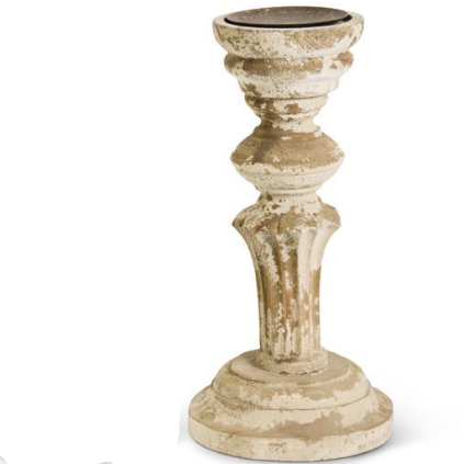 Brown Distressed Wood Column Candleholder