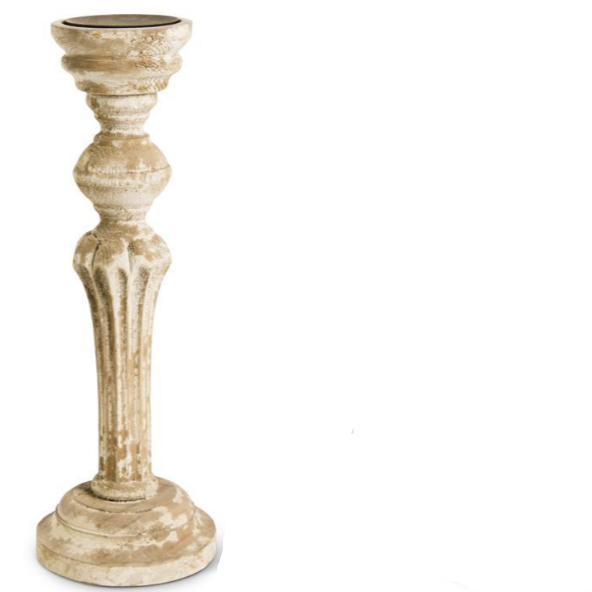 Brown Distressed Wood Column Candleholder