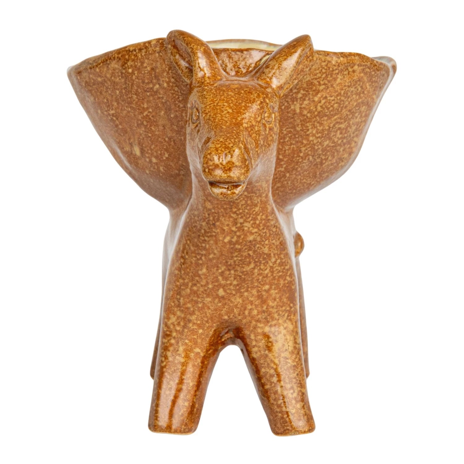 Stoneware Donkey w/ Bowl, Brown