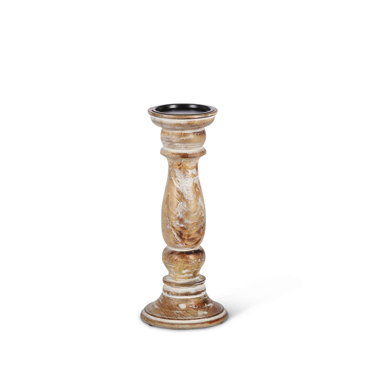 Estelle Wood Pillar Holder, 12"