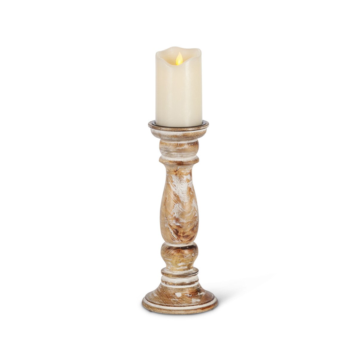 Estelle Wood Pillar Holder, 12"