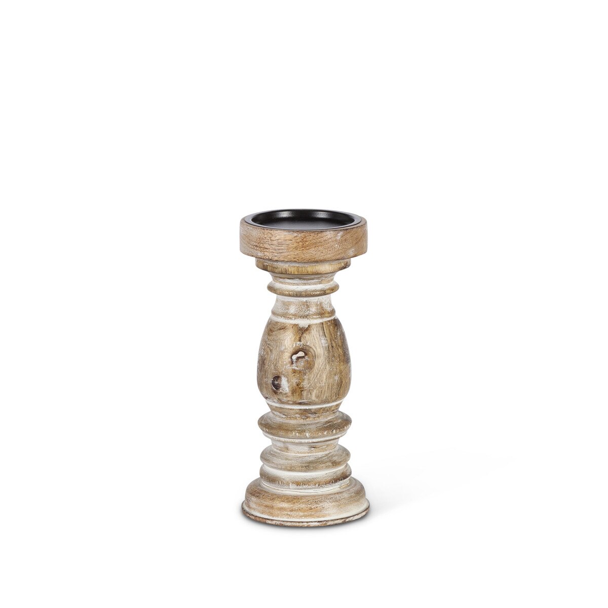 Estelle Wood Pillar Holder, 9"