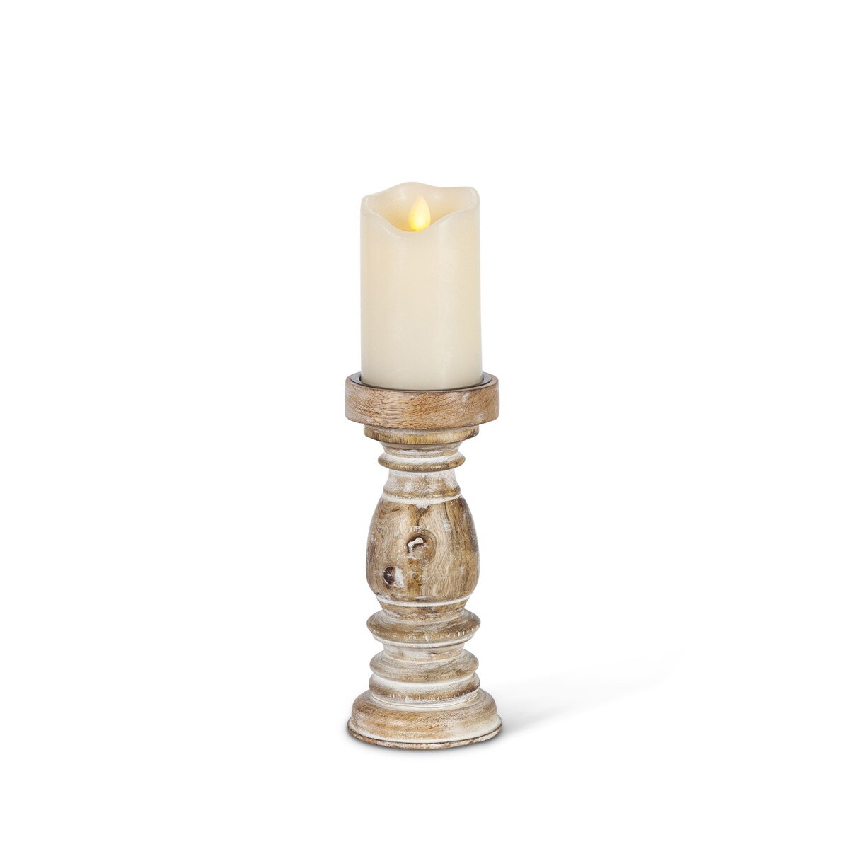 Estelle Wood Pillar Holder, 9"