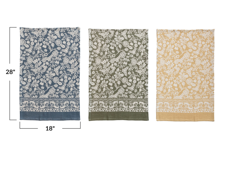 Cotton Printed Tea Towels w/ Floral Pattern, Set of 3