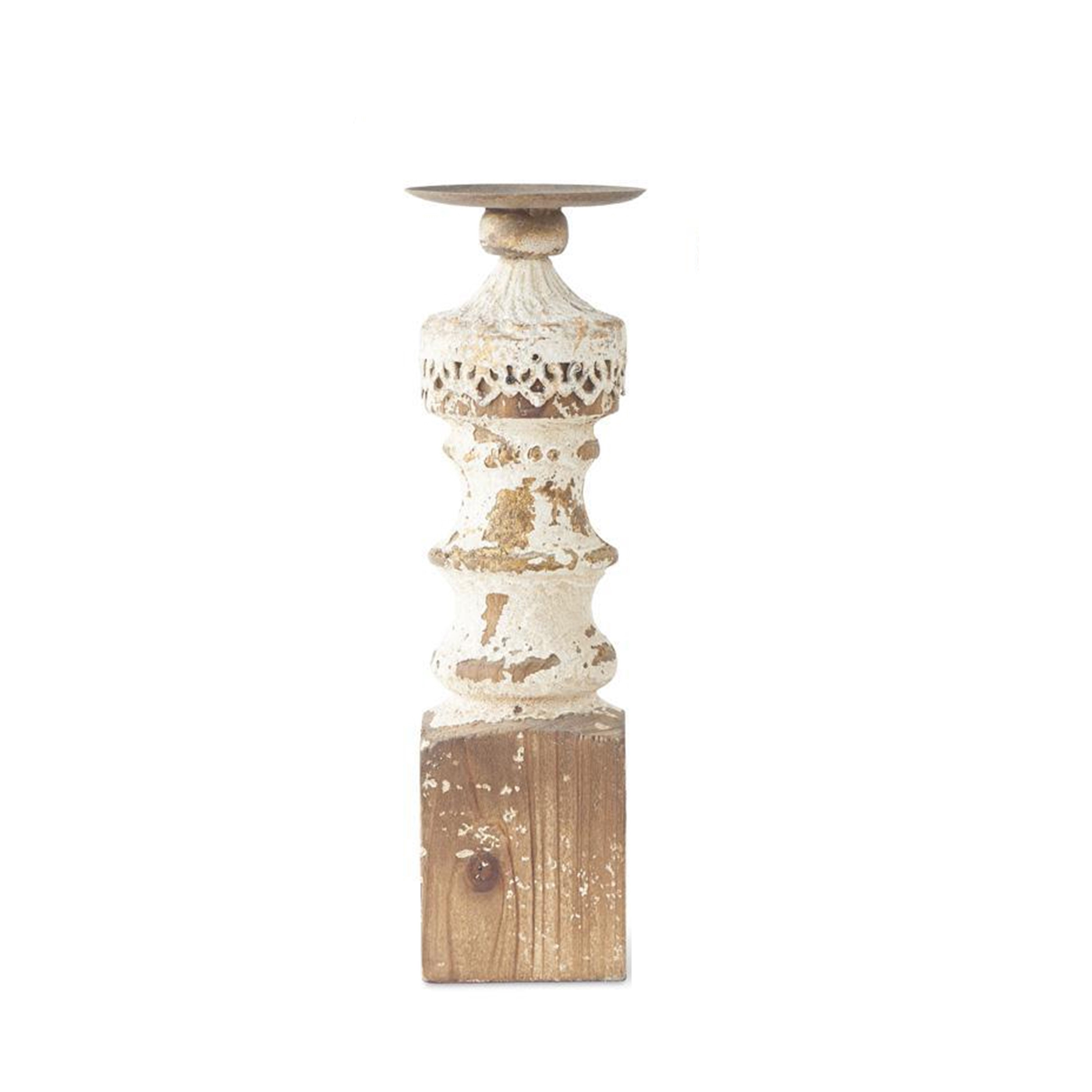 Metal & Wood Candleholder w/Whitewashed Finish (medium)