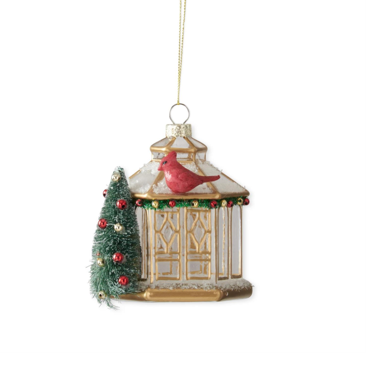 Glass Gazebo w/Bottle Brush Tree & Bird Ornament