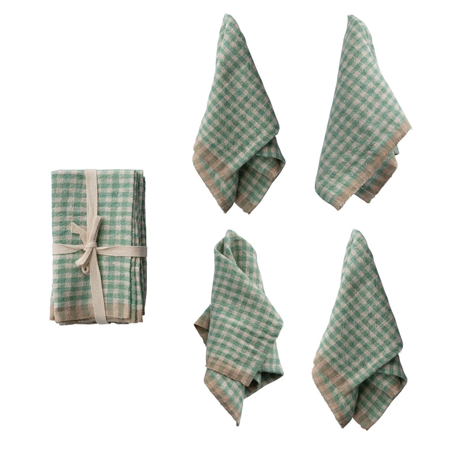 Woven Linen Napkins, Aqua Gingham, set of 4