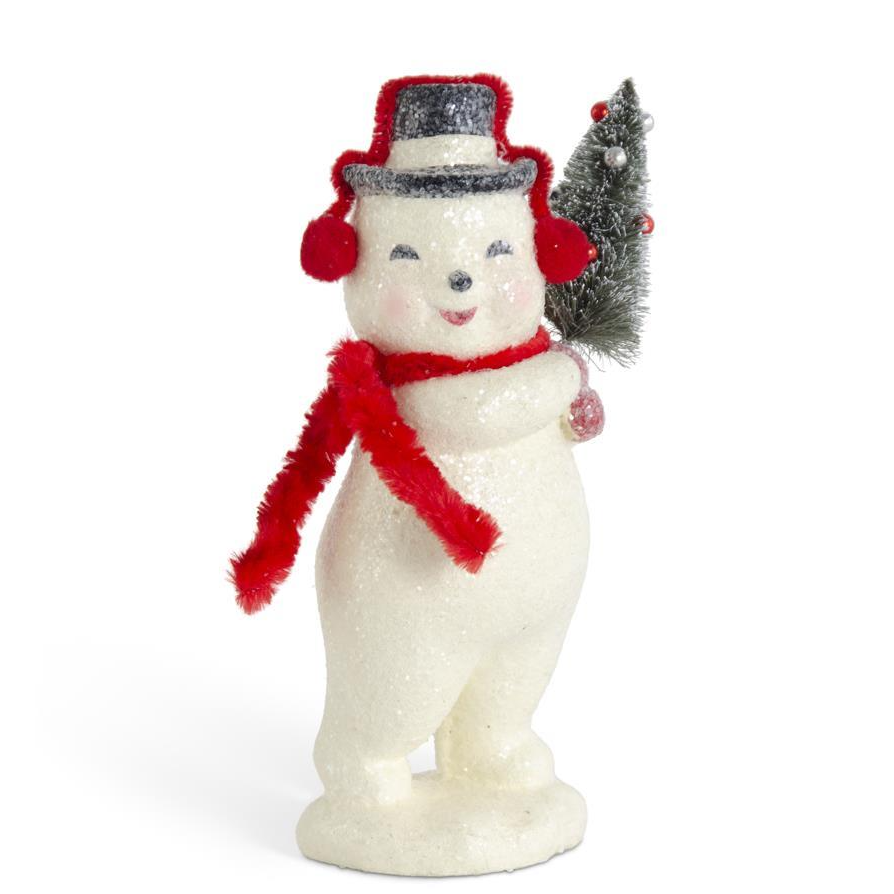 Glittered Snowman w/Red Earmuffs & Scarf