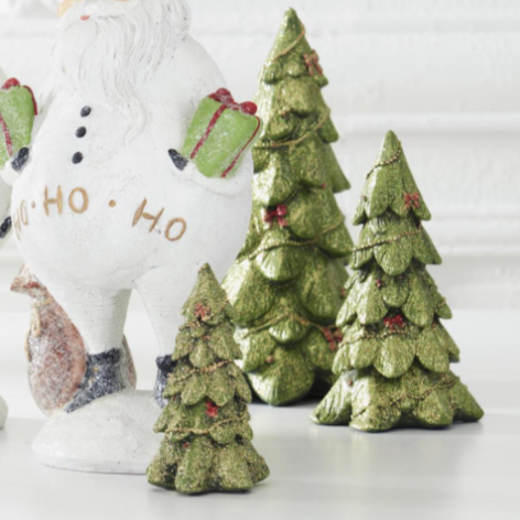 Resin Green Glitter Trees w/Gold Garland and Red Bows