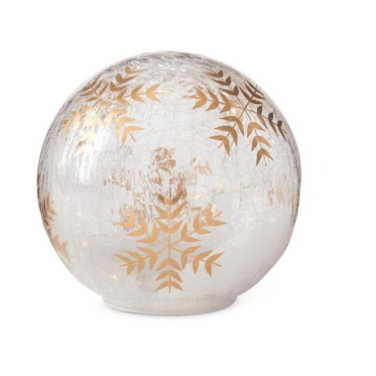 Gold Hand Painted Snowflake LED Crackled Glass Globe