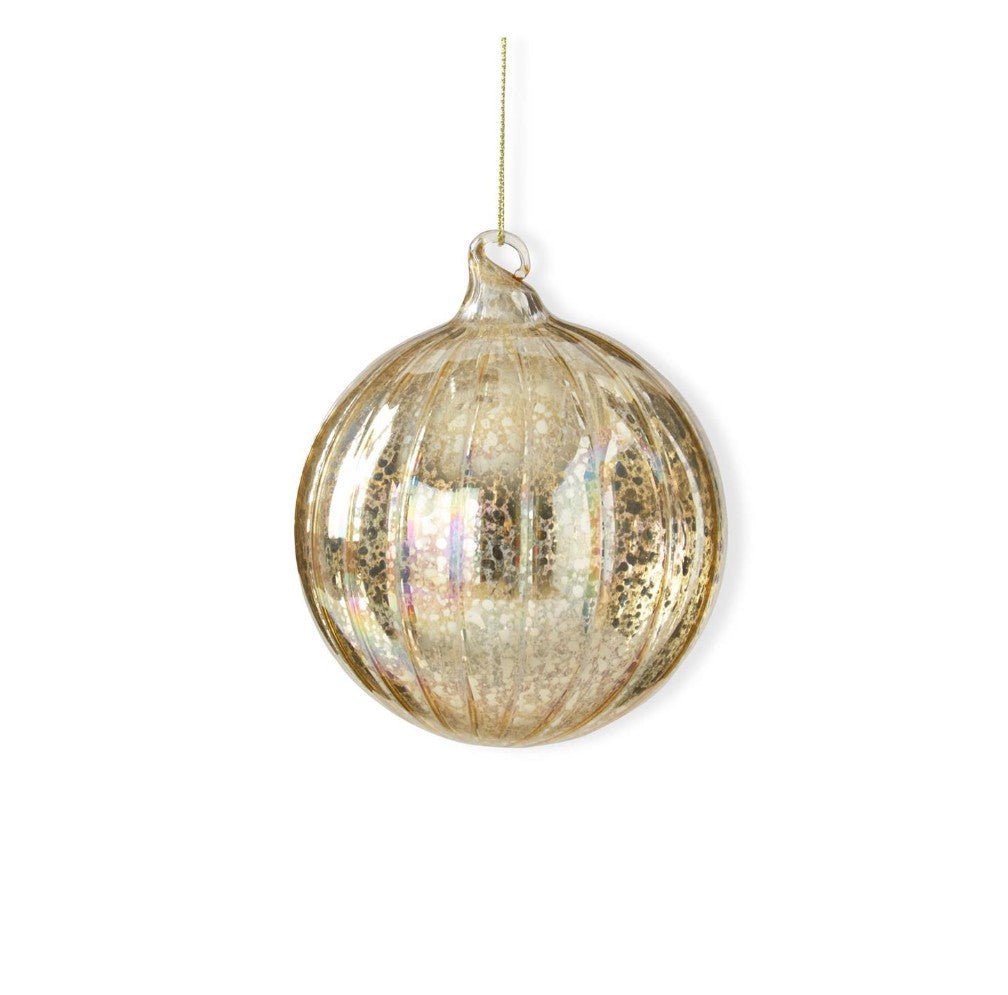 Gold Ribbed Mercury Glass Round Ornament