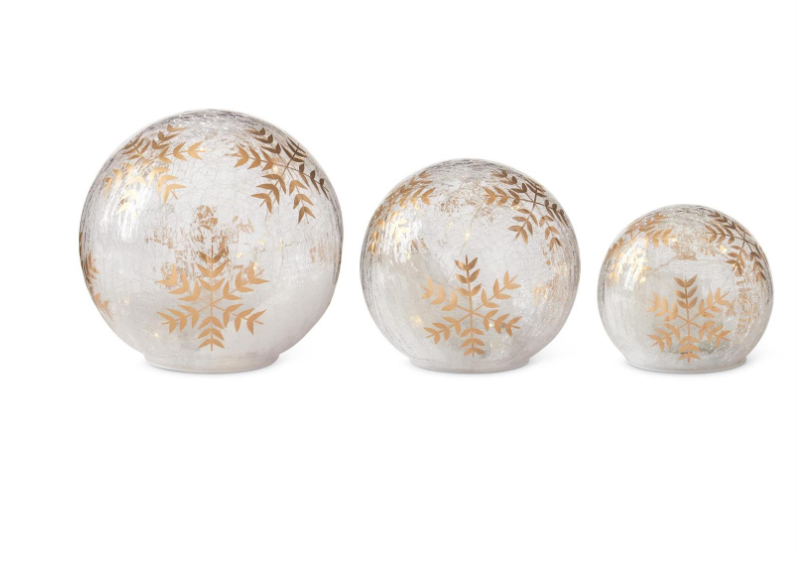 Gold Hand Painted Snowflake LED Crackled Glass Globe