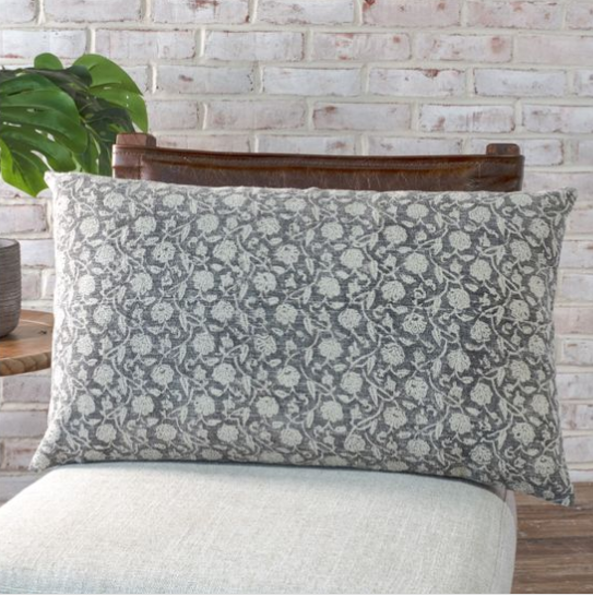 Gray Floral Pillow