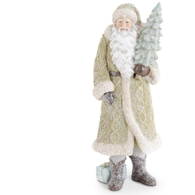 Glittered Resin Santa in Olive Green Coat