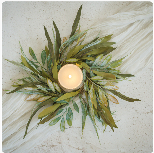 GREEN & YELLOW MIXED LEAF CANDLE RING