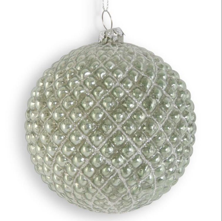 Sage Green Mercury Glass Hobnail Round