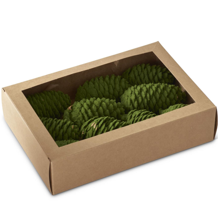 Green Flocked Pinecones