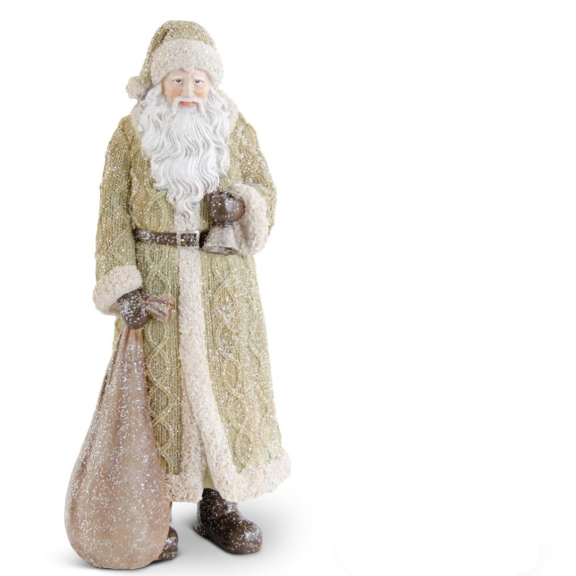 Glittered Resin Santa in Olive Green Coat
